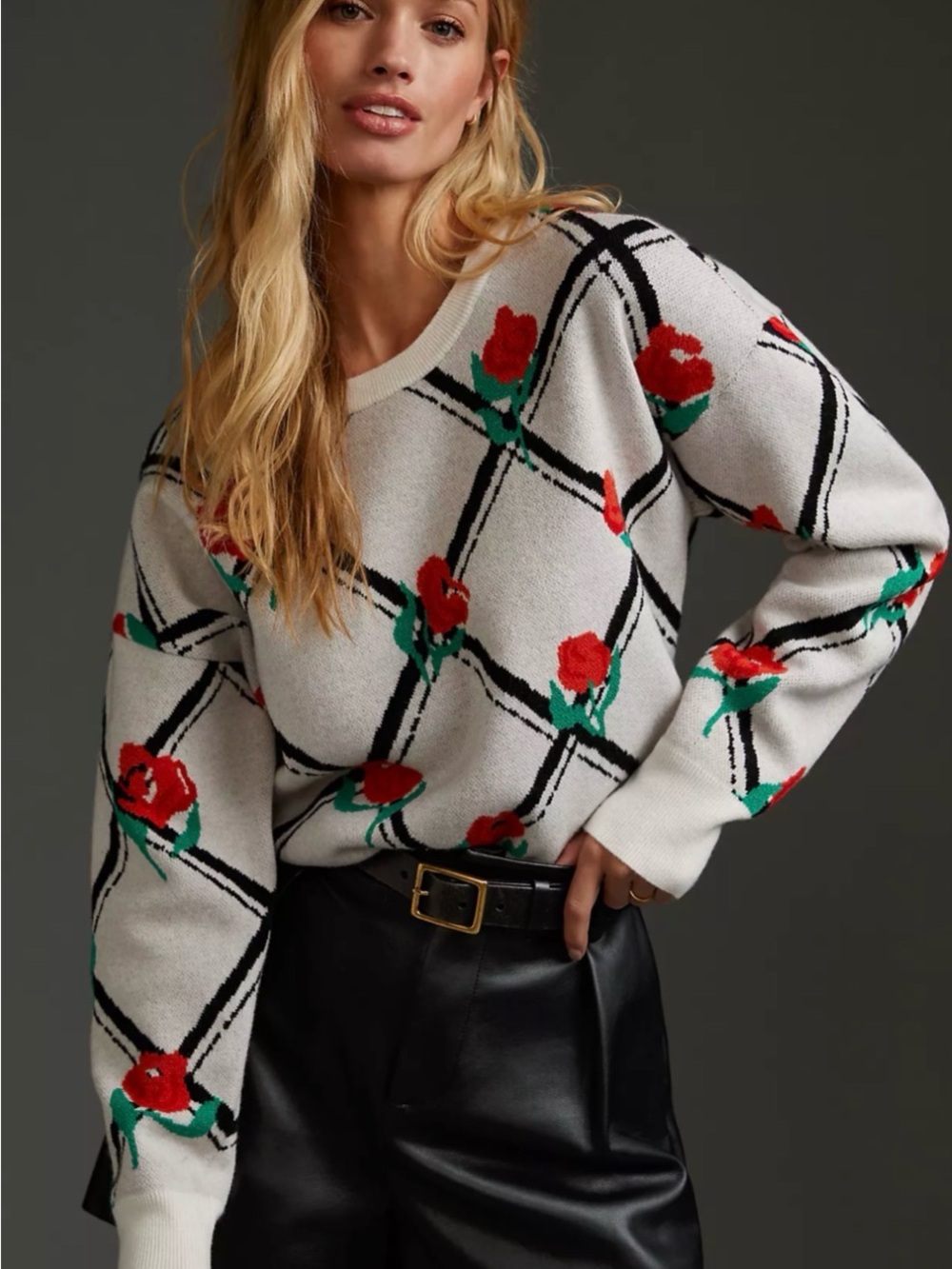 Anthropologie (Maeve) Maeve Cropped Crew Neck Floral Sweater-(mix31)
